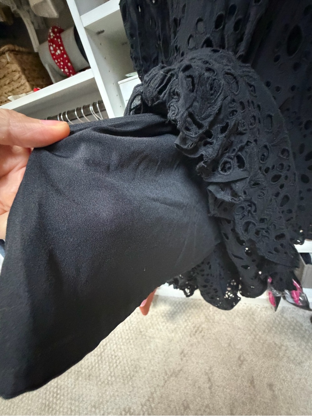 ASOS Black Eyelet Lace Long Sleeve Midi Dress - Picture 11 of 11